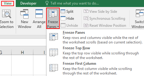 Click Freeze Panes in View tab