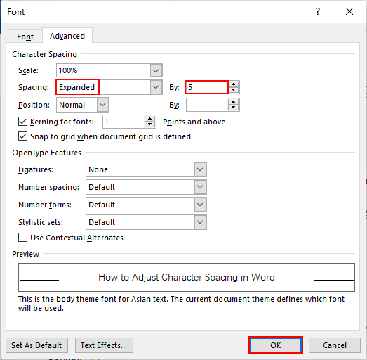 How to Adjust the Space between Characters in MS Word