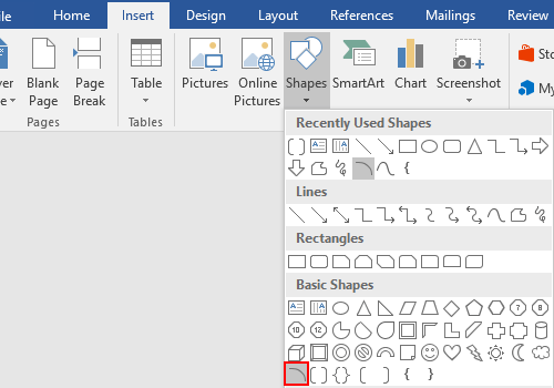 How to Insert a Curve into Word 2016