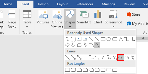 How to Insert a Curve into Word 2016