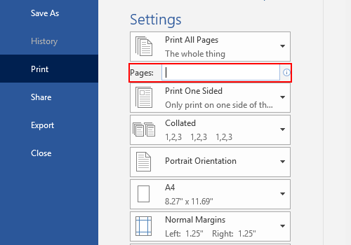 Enter the pages you want to print out