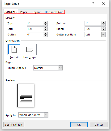 How to Change the Page Setup of a Document in Word 2019