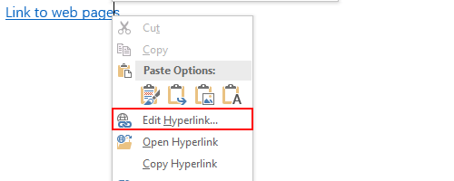 Choose Edit Hyperlink... in the right-click menu