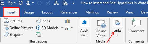 Click Link again in Insert tab