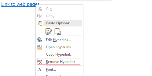 Choose Remove Hyperlink in the right-click menu