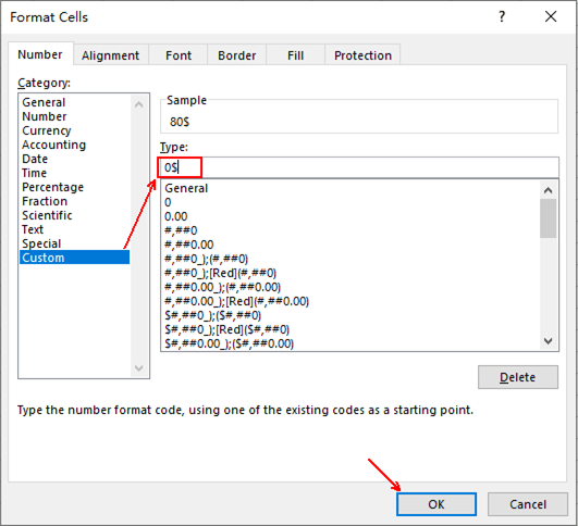 Input the format you want in Custom