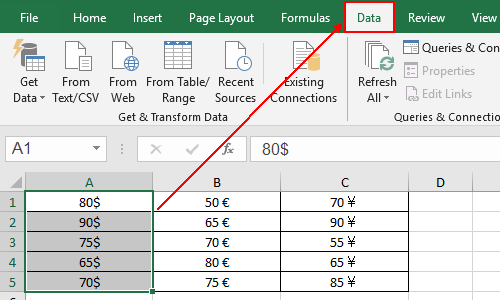 Select the cells and go to Data tab