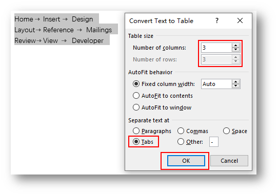Convert Text to a Table with Tab Button in Microsoft Word