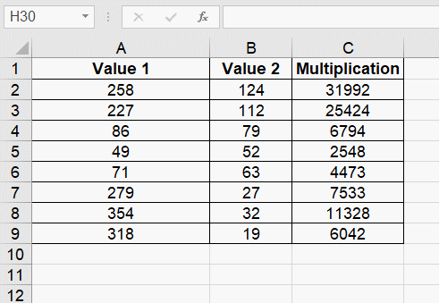 multiply numbers in an Excel column