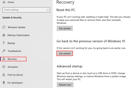 How to Recover to the Previous Version of Windows 10