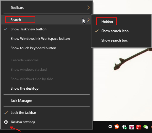 How to Hide Search Box from Taskbar on Windows 10