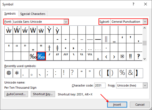 How to Insert a Per Ten Thousand Sign in Microsoft Word
