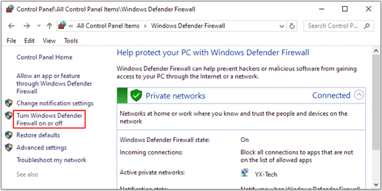 How to Turn off Windows Defender Firewall on Windows 10