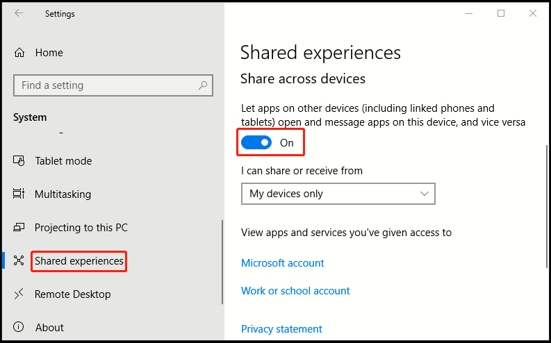 How to Enable Shared Experience in Windows 10