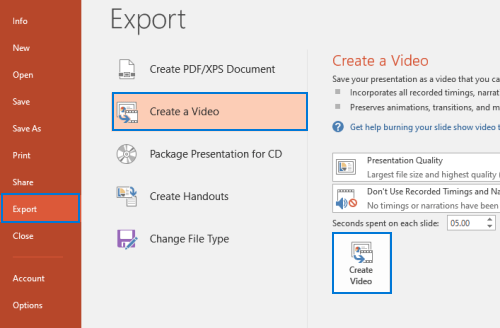 how to save powerpoint presentation in video format