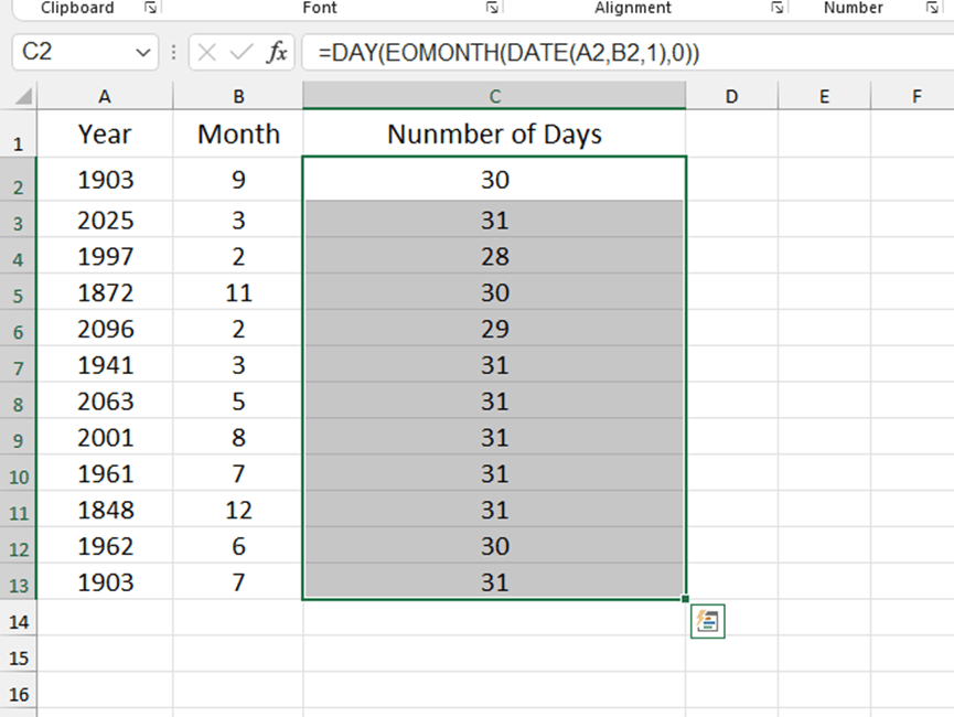 How to Determine the Number of Days of any Month in any Year？