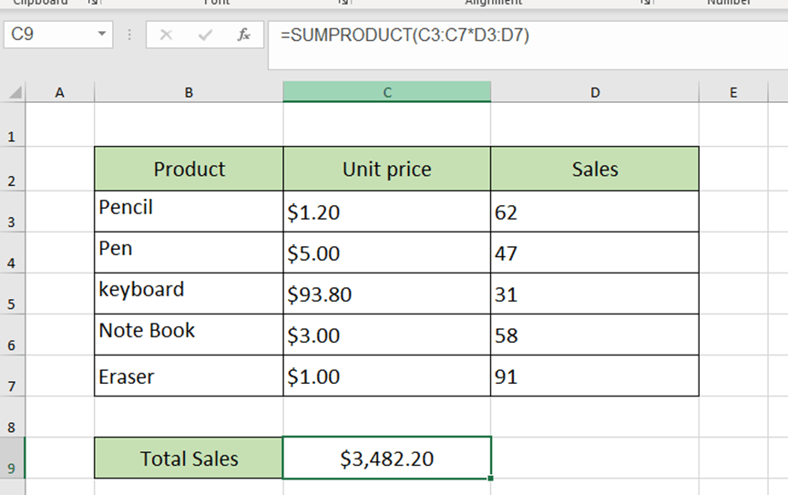 SUMPRODUCT Function
