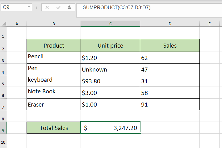 SUMPRODUCT Function