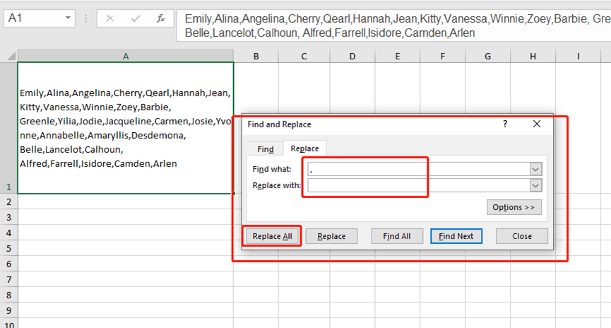 How To Split Words Into Separate Cell In Excel?