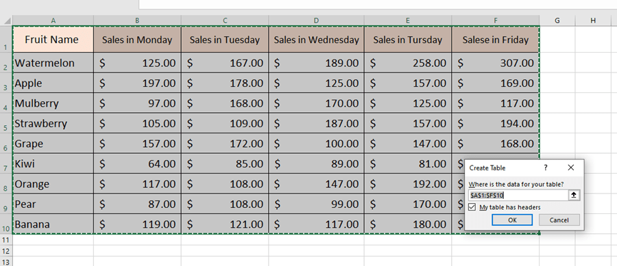 How To Create Dynamic Table in Excel