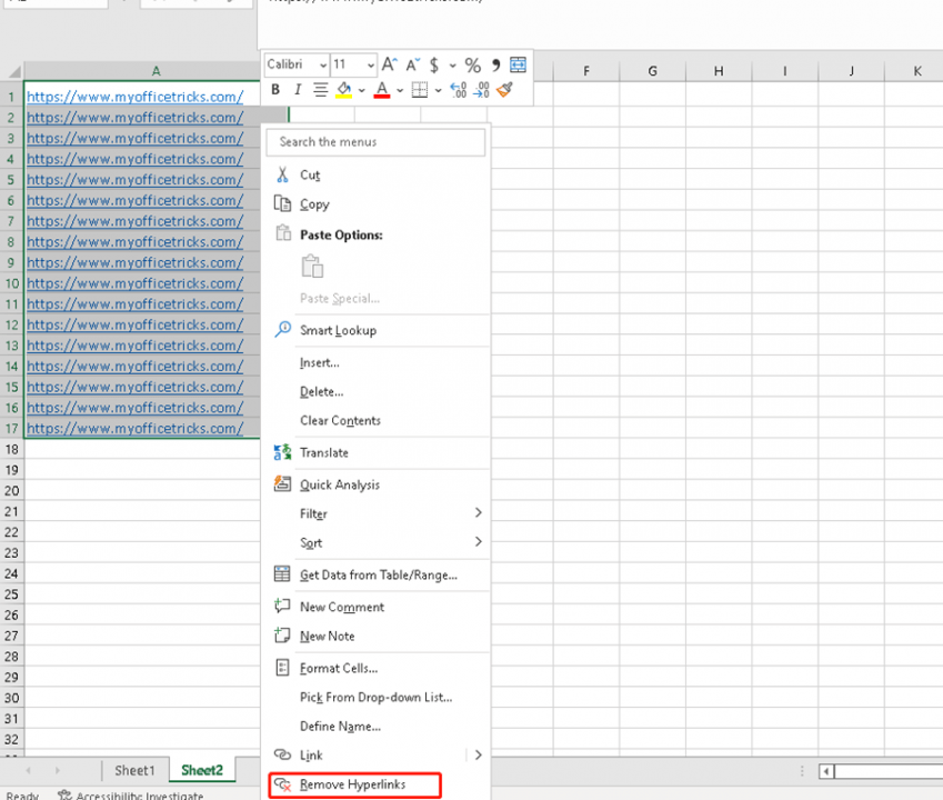 How to remove all hyperlinks in Excel?