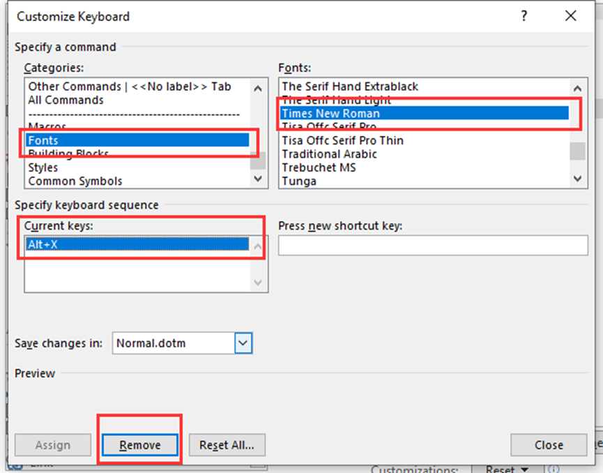 Set Shortcut Keys for Commonly Used Fonts