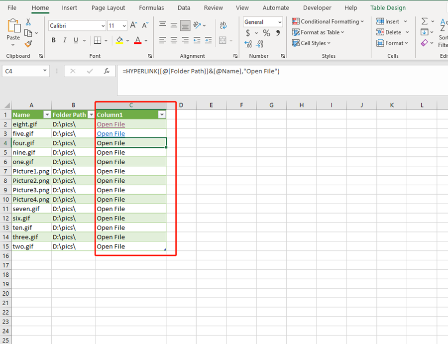 set file path in Excel